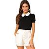 Allegra K Donna Top Camicetta Casual Maniche Corte Sbuffo Colletto Peter Pan