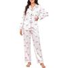 Wiepux Pigiama Donna Raso Lungo Due Pezzi Seta Pigiami (Bianco, M)