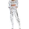 KBOPLEMQ Pantaloni lunghi da donna metallizzati a vita alta, per jogging, streetwear, look bagnato, hip hop, pantaloni lunghi metallizzati, lucidi, pantaloni da jogging