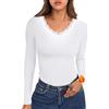Crewhpo Top Donna Maniche Lunghe Scollo a V con Pizzo Elegante Slim