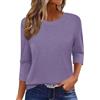 Onsoyours Maglietta Donna Manica a 3/4 Girocollo Tshirt Estiva Maglia a Maniche Tre Quarti Casual Top Basic T-Shirt con Split A Viola Chiaro XXL