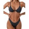 Fanuerg Costume da bagno da donna con ferretto, a triangolo, spalline sottili, push up, costume da bagno sfacciato a due pezzi, grigio scuro, L