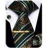 YourTies Cravatte di seta da uomo, motivo scozzese, motivo cachemire, con motivo floreale, gemelli quadrati e fermacravatta, set di fermacravatta per feste, Paisley a righe verdi, One Size
