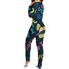KBOPLEMQ Pigiama lungo in cotone, tuta da donna intera morbida e calda con patta posteriore, maniche lunghe, jumpsuit monopezzo, bodycon, bodysuit, tutina, pigiama da notte, jumpsuit intero per adulti, O blu
