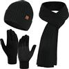 Kunyeah Set di 3 guanti invernali unisex con cappello e sciarpa a maglia calda, guanti touchscreen, sciarpa lunga, per uomini e donne