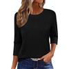 Onsoyours Maglietta Donna Manica a 3/4 Girocollo Tshirt Estiva Maglia a Maniche Tre Quarti Casual Top Basic T-Shirt con Split A Nero XXL