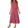 KBOPLEMQ Tuta da donna, 2 pezzi, in cotone e lino, girocollo, tinta unita, senza maniche, top + pantaloni larghi a gamba larga, set da lounge, abbigliamento sportivo, pantaloni da allenamento, top, tute