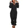 KBOPLEMQ Jumpsuits - Pigiama da donna in pile, a maniche lunghe, morbido, per la casa, invernale, caldo, onesie con cappuccio, pigiama, carino e morbido accappatoio intero, B nero, L