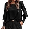 KONFEN Camicetta Donna Maglia Donna, Maglie Girocollo Maniche Lunghe con Manica a Lanterna, Quadrato Traforate Maglietta Lunga, Donna Eleganti Casual Top per Autunno Inverno, Marrone/Nero/Verde