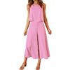 KBOPLEMQ Tuta da donna, 2 pezzi, in cotone e lino, girocollo, tinta unita, senza maniche, top + pantaloni larghi a gamba larga, set da lounge, abbigliamento sportivo, pantaloni da allenamento, top, tute