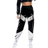 KBOPLEMQ Pantaloncini da donna Metallic Rave con vita alta, jogger da streetwear, look bagnato, hip hop, pantaloni sportivi olografici lunghi, pantaloni metallici lucidi, jogginghose hip-hop, pantaloni lucidi