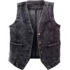 KBOPLEMQ Classico gilet in denim da donna senza maniche giacca di jeans con bottone, da donna, in denim, senza maniche, casual, slim fit, risvolto, giacca da motociclista, Z1 nero., XXL