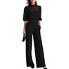 Generic Top nero trasparente canotta e pantaloni a gamba larga set tre pezzi elegante canotta e 3/4 manica chiffon top e pantaloni a gamba larga, Nero , XXL