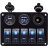 HEALSOPTHY Pannello di Controllo a 5 Pulsanti 12v 24v USB e Voltmetro | Copertura, Lega di Alluminio e Abs, Luce LED Blu, per Veicoli e Impianti Nautici
