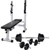 KMTNERVG Panca regolabile con supporto per bilanciere, set di manubri lunghi e manubri da 60,5 kg, stazione di allenamento per la casa con panca imbottita, 6 x 1,25 kg, 4 x 2,5, 4 x 5, 2 x 10 dischi