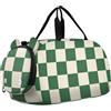 GuoChe Borsone da viaggio per bambini, ragazzi e ragazze | Borsone sportivo da notte con scomparto per scarpe, a scacchi, colore: bianco, crema, verde, a scacchi