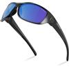 DEAFRAIN Occhiali da sole sportivi polarizzati (nero opaco/specchio blu ghiaccio)