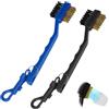 GASGYAI 2 Pezzi Spazzola da Golf Doppio Lato con Moschettone, Nero e Blu | Set di 2 spazzole per golf (nero e blu) con setole in ottone e nylon. Moschettone fisso e ago per pulire le scanalature