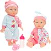 COLORBABY Colorbaby's - Set di 2 Bambole per Neonati, 30 cm, con Vestiti e Cappello, tonalità Blu e Rosa, Arti articolate, Include biberon e Ciuccio, Gioco simbolico, Giochi per Bambine e Bambini dai
