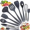 Windfromort Utensili da Cucina Accessori, 10 PCS Set Mestoli Cucina, Utensili Cucina Silicone Set Antigraffio Resistente al Calore Senza BPA con Pinze/Spatola/Cucchiaio/Frusta/Pennello/Mestolo/Paletta