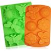 SENHAI Coppia di vassoi in silicone, ognuno con 6 stampi tridimensionali, a forma di libellula, farfalla, fiore e coccinella, per creare torte, muffin, biscotti o anche sapone-arancione, verde