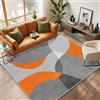 WQMMD Tappeto Soggiorno Moderno Astratto 240 x340 cm XXL Tappeto Lavabile e Pieghevole, Antiscivolo e Morbido, Tappeto Pelo Corto Geometrico Grigio e Arancione per Salotto, Camera da Letto e Ufficio