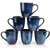 vicrays Set di 6 tazze da caffè, 350 ml, in ceramica, per uomini e donne, uniche tazze smaltate con manico, per caffè, tè, latte, cacao, cereali (blu)