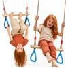 Goodevas Asta trapezoidale con anelli da ginnastica per bambini, altalena in legno, pino massiccio e corde robuste, altezza regolabile 110-198 cm, per interni ed esterni, facile da montare (blu)