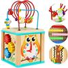 Toys of Wood Oxford TOWO - Cubo di attività in Legno con Perline Labirinto, 5 attività, Montagne Russe, Ingranaggi, Ingranaggi, Orologio a Zig Zag, Giocattoli educativi per Bambini, Giocattoli educativi in Legno per
