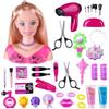 Anyhot Testa per parrucchiere e trucco per bambini Pretend Playset, 34 pezzi styling testa bambola acconciatura giocattolo con asciugacapelli per bambine