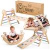 Goodevas 5-in-1 Telaio da Arrampicata per Bambini - Scala a Triangolo, Arco, Balance Board e Cuscino, Set Montessori, Palestra in Legno per Bambini da 1 a 3 Anni (Pastello)