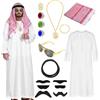 Raveparty Vestito Arabo Uomo, Costume Carnevale Sceicco Arabo, Tunica Bianca Araba, Costumi Carnevale Uomo per Cosplay, Carnevale, Festa di Compleanno (adulti, M)