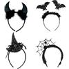 WEITAPYT Set Cerchietti Halloween, 4pcs Cerchietto Halloween, Fasce Cappelli Corna Diavolo, Ragnatele, Pipistrelli e Strega, Adatte per HalloweenCarnevale, Spettacoli Scolastici, Feste Maschera