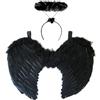 REDSTAR Ali celestiali e cerchietto scuro da angelo - Abito femminile con ali e ornamento nero - Travestimento nero da creatura celeste per donna - Completo dark da spirito caduto per adulti