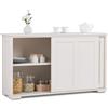 FANTASK 107 x 33 x 60 cm, credenza, mobile da cucina con ante scorrevoli, in bianco crema, ripiano regolabile in altezza