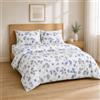 Homebliss Completo lenzuola 180x200+30 / 260x280 + 50x80 2PCS, Floreale Blu Grigio | Tessuto vellutato e traspirante, angoli elasticizzati fino a 30 cm sempre tesi, lavaggio in lavatrice e asciugatura rapida