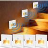BRIMETI Segnapasso LED con Sensore di Movimento per Scale 3W 3000K 220V | Segnapassi Bianco Caldo 300LM Lampada Incasso Luce da Parete Illuminazione 85x87MM per Interni Letto Camera (Bianco, 4 pezzi)