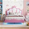 Quiaviank Letto imbottito per bambini, 140 x 190 cm, con illuminazione a LED, testiera regolabile a forma di nuvola con corona, telaio per letto da bambina con rete a doghe, senza materasso