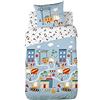 CÔTE DECO Parure da letto per bambini, reversibile, camion e trattore, blu, copripiumino 140 x 200 cm + 1 federa 63 x 63 cm, 100% cotone