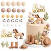 Sukizifa 32 Pezzi Western Rodeo Cake Topper Decorazione Western con Cavallo, Cappello da Cowboy, Stivali, Cactus e Palline - Tema Cowboy per Compleanno e Baby Shower
