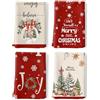 Arquiel Rosso Albero Di Natale Boho Casale Set Di 4 Strofinacci Cucina Strofinacci Cotone 100% Assorbente Canovacci Cucina Decorazione Regali Di Vacanza 48 Cm X 70 Cm
