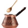 DEMMEX Cezve Turca in Rame Massiccio, Ibrik Arabo Greco, Pentolino per Caffè Stovetop con Manico in Legno e Cucchiaino, Fatto a Mano in Turchia, 250 ml (Opaco)