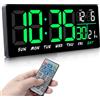 Fuloon Orologio Digitale LED da Parete 15,5 Pollici, Telecomando, Visualizza Ora Secondi Data Settimana Temperatura,Sveglia,Funzione Memoria