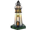 Bieye L30221 Lampada da tavolo decorativa in vetro colorato a forma di faro, luce notturna, adatta per la decorazione della casa (Bianco, 15 x 15 x 25 cm (L x P x H))