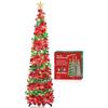 HMASYO Albero di Natale artificiale pop-up da 1,5 m, con timer, 50 luci, pieghevole, decorazione natalizia per interni, casa, appartamento, portico, feste, facile da montare