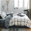 AShanlan, set di biancheria da letto a quadretti, 140 x 200 cm, nero e bianco, 100% microfibra, moderno, motivo a quadretti, grigio e bianco, double-face, con federe per cuscini da 70 x 90 cm