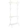 DiKasa Appendiabiti da Terra in Ferro Bianco con 2 Barre e 2 Ripiani, Design Salvaspazio Shabby Chic e Vintage per Ingresso e Camera da Letto, 60 x 30 x 174 cm