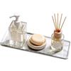 BLESWIN Vassoio decorativo con motivo marmorizzato, 26,5 × 9 × 1,2 cm, vassoio da bagno in ceramica, adatto per il lavandino del bagno e della cucina, ideale per riporre cosmetici, profumi e candele (grigio)