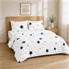 Homebliss Completo lenzuola 180x200+30 / 260x280 + 50x80 2PCS, Cielo Stellato Blu | Tessuto vellutato e traspirante, angoli elasticizzati fino a 30 cm sempre tesi, lavaggio in lavatrice e asciugatura rapida