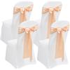 Waufoae Coprisedia bianco, 4 pezzi, universali, eleganti per matrimonio, in elastan, rimovibili con 4 fiocchi in seta color champagne, per banchetti, sala da pranzo, cucina, feste